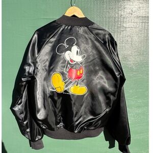 Vintage Chalk Line Mickey Mouse Satin Bomber Jacket Black Mens Large 80s 90s USA